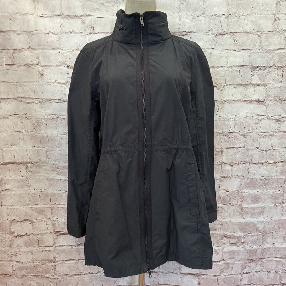 Eileen Fisher Jacket Womens S Dark Gray Lightweight Hooded Anorak Cotton Nylon